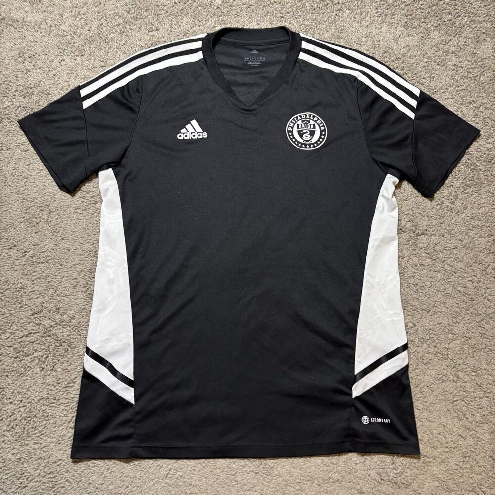 Philadelphia Union Adidas Training Jersey Men's Large L Black White Aeroready